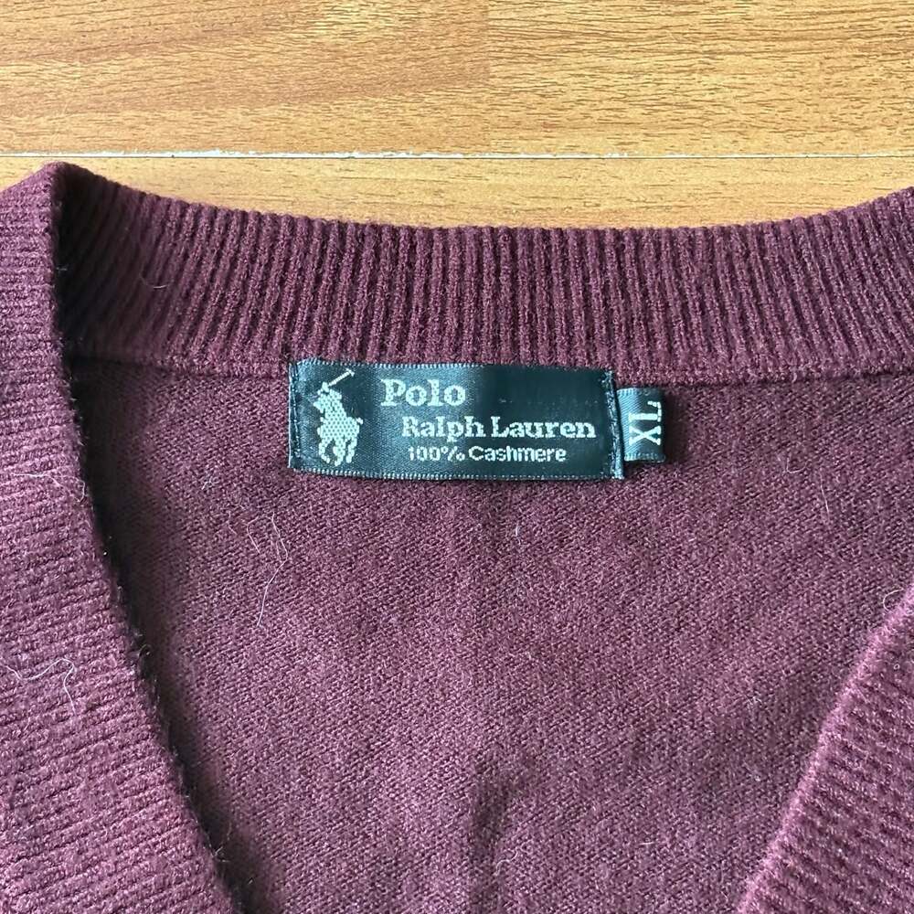 Polo Ralph Lauren 100% Cashmere V-Neck Sweater Burgundy - Picture 4 of 6